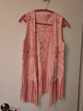 Pink Laser-Cut Fringe Vest